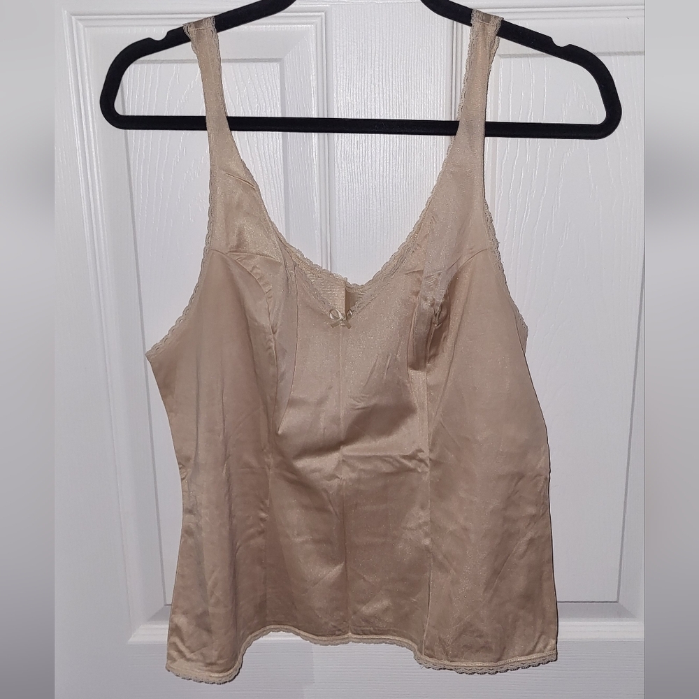 Vanity Fair Champagne Satin Lace-Trim Camisole